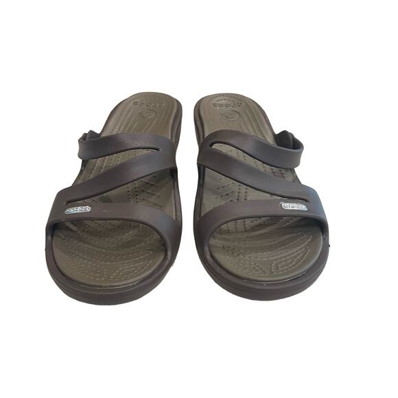 Crocs Patricia Sandals Women's Size 11 Brown Slip On Wedge Heel Strappy Comfort - Picture 5 of 10